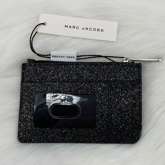 Amazon.com: Marc Jacobs Womens The Coated Glitter Top Zip  MARC JACOBS - OS - NWT Black Sparkle Card Holder Wallet
